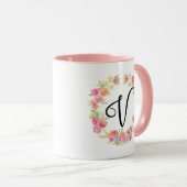 Niedliche rosa Monogramm (V) Blume Tasse Kräne (VorderseiteRechts)