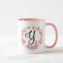 Niedliche rosa Monogramm (Y) Blume Tasse
