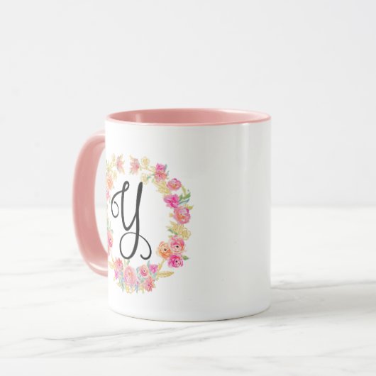 Niedliche rosa Monogramm (Y) Blume Tasse (Vorderseite Links)