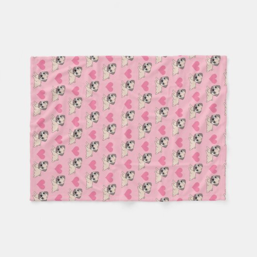 Niedliche rosa Möpse mit Herz-Decke Fleecedecke (Vorderseite (Horizontal))
