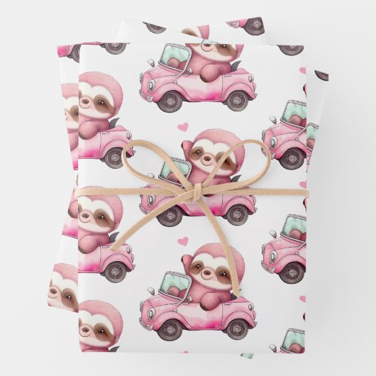 Niedliche rosa Neigung mit dem Auto Geschenkpapier Set (Beispiel)