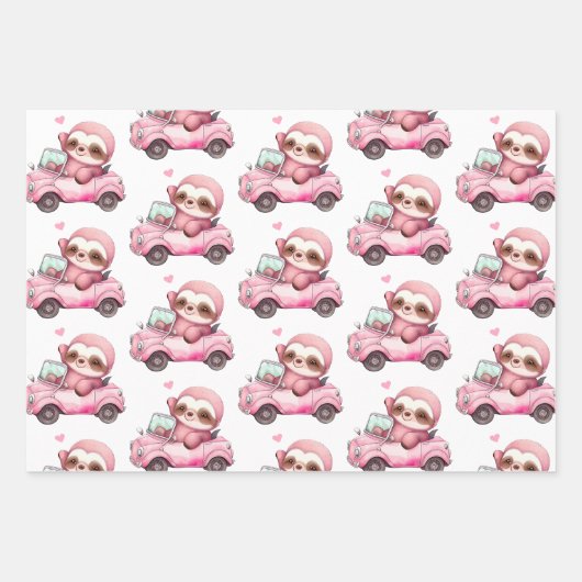 Niedliche rosa Neigung mit dem Auto Geschenkpapier Set (Vorderseite)