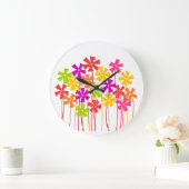 Niedliche, rosa orangefarbene Blume zeichnend Große Wanduhr (Zuhause)