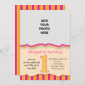 Niedliche Rosa/Orangefarbene Mädchen zum ersten Ge Einladung (Vorne/Hinten)