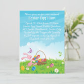 Niedliche rosa Osterhasen-Osterei-Jagd Einladung (Stehend Vorderseite)