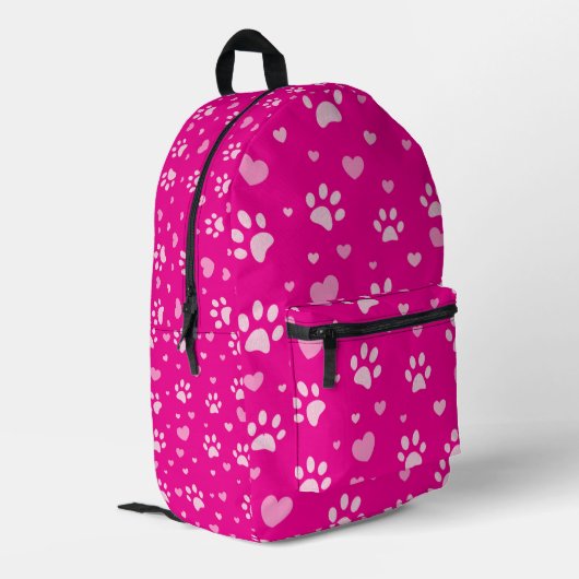 Niedliche rosa Paw Print and Heart Pattern Backpac Bedruckter Rucksack (Rückseitige Ecke links)