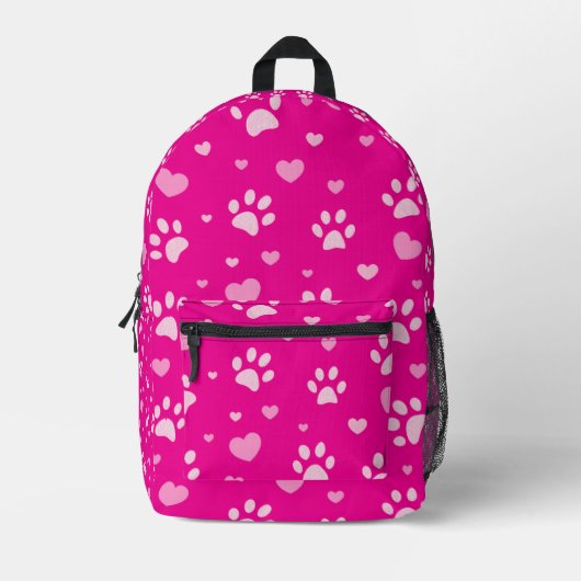 Niedliche rosa Paw Print and Heart Pattern Backpac Bedruckter Rucksack (Vorderseite)