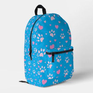 Niedliche rosa Paw Print and Heart Pattern Backpac Bedruckter Rucksack