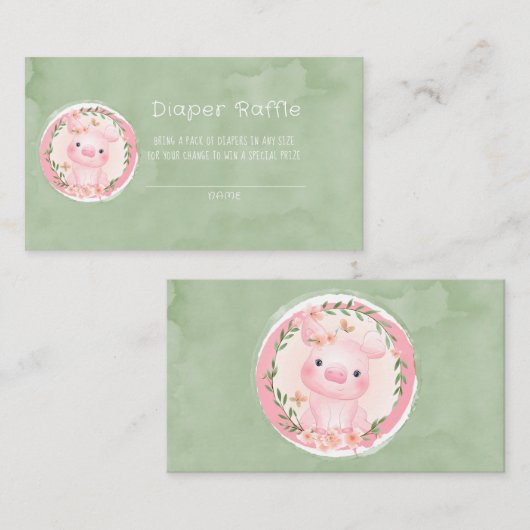 Niedliche Rosa Pig Grüne Wreath Diaper Raffle Visitenkarte (Vorne/Hinten)
