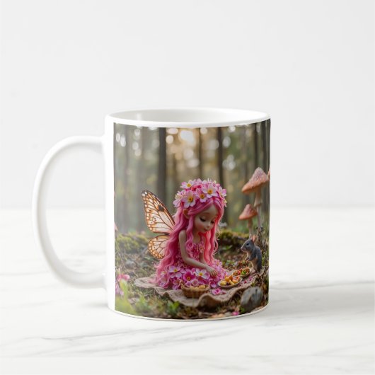 Niedliche rosa Pixel und Maus-Picnic Kaffeetasse (Links)