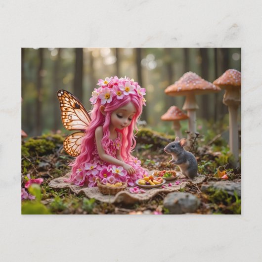 Niedliche rosa Pixel und Maus-Picnic Postkarte (Vorderseite)