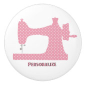 Niedliche rosa Polka Dots Nähmaschine personalisie Keramikknauf (Vorderseite)