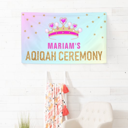 Niedliche Rosa Prinzessenkirche Aqiqah Banner (Insitu)