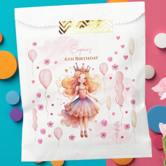 Niedliche rosa Prinzessin und Ballons Geburtstag Geschenktütchen