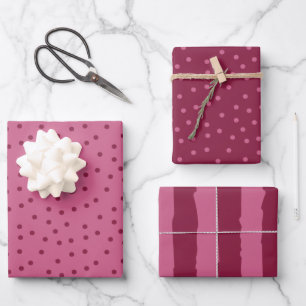 Niedliche rosa Punkte und Streifen Geschenkpapier Set