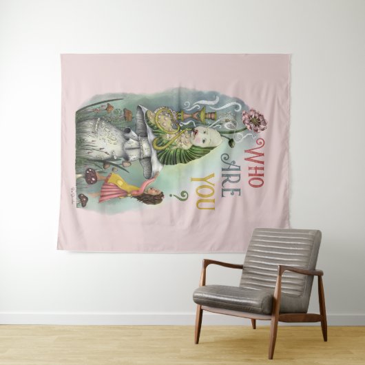 Niedliche rosa Raupe in der Alice im Wunderland Ku Wandteppich (Beispiel (Horizontal))