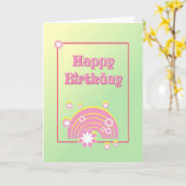 Niedliche Rosa Regenbogen-Karte "Happy Birthday" Karte (Gelbe Blume)