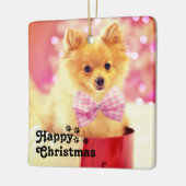 Niedliche Rosa Ribbon Puppy & Happy Christmas Einz Keramikornament (Links)