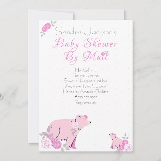 Niedliche Rosa Rose Mama Bear Cube Babydusche Einladung (Vorderseite)