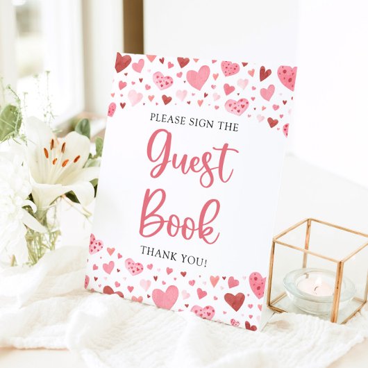 Niedliche Rosa Rote Herzen Valentine Gästebuchsign Sockelschild