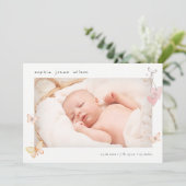 Niedliche Rosa Schmetterling Herzklopfen Foto Gebu Dankeskarte (Stehend Vorderseite)