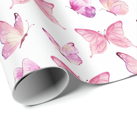 Niedliche rosa Schmetterlinge Geschenkpapier (Rolleneckpunkt)