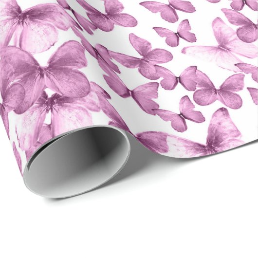 Niedliche rosa Schmetterlinge Muster Pastell Geschenkpapier (Rolleneckpunkt)