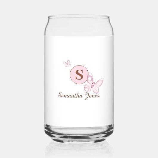 Niedliche rosa Schmetterlinge Personalisiert Dosenglas (Rückseite)