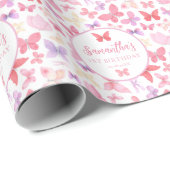 Niedliche Rosa Schmetterlinge zum Geburtstag Geschenkpapier (Rolleneckpunkt)