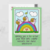 Niedliche rosa Schnecken Regenbogen in der Schule Postkarte (Vorne/Hinten)