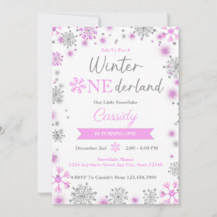 Niedliche Rosa Schneeflocke Winter Geburtstagspart Einladung