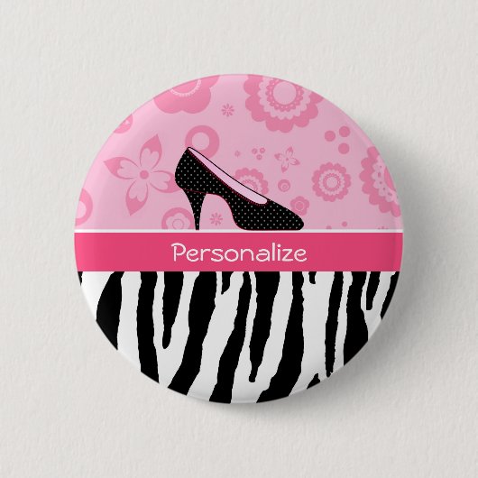 Niedliche rosa Schwarz-SchuheTrendy Zebra-Druck Button (Vorderseite)