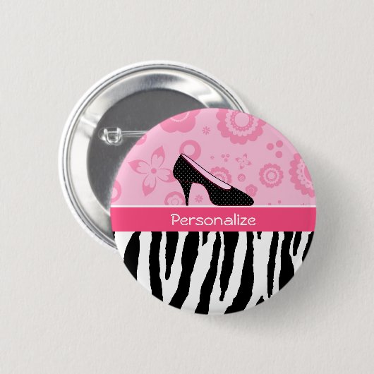 Niedliche rosa Schwarz-SchuheTrendy Zebra-Druck Button (Vorne & Hinten)