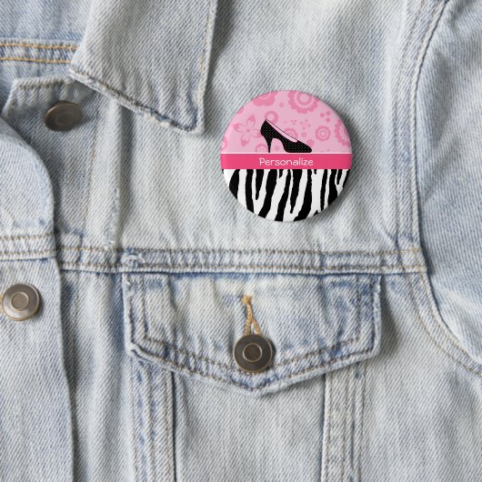 Niedliche rosa Schwarz-SchuheTrendy Zebra-Druck Button (Beispiel)