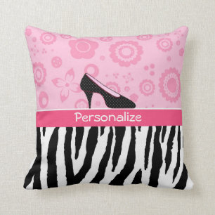 Niedliche rosa Schwarz-SchuheTrendy Zebra-Druck Kissen
