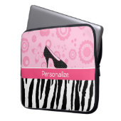 Niedliche rosa Schwarz-SchuheTrendy Zebra-Druck Laptopschutzhülle (Vorderseite Links)