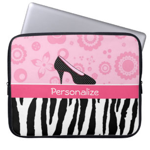 Niedliche rosa Schwarz-SchuheTrendy Zebra-Druck Laptopschutzhülle