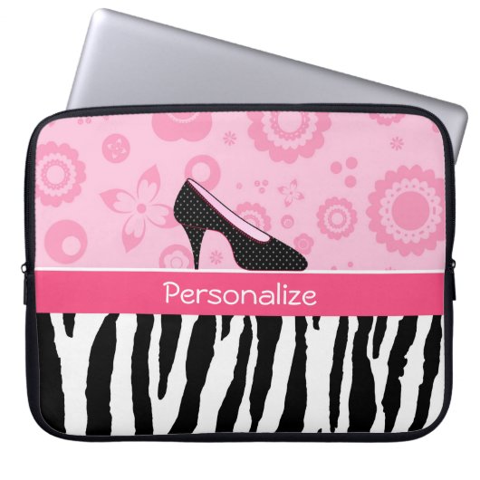 Niedliche rosa Schwarz-SchuheTrendy Zebra-Druck Laptopschutzhülle (Vorderseite)