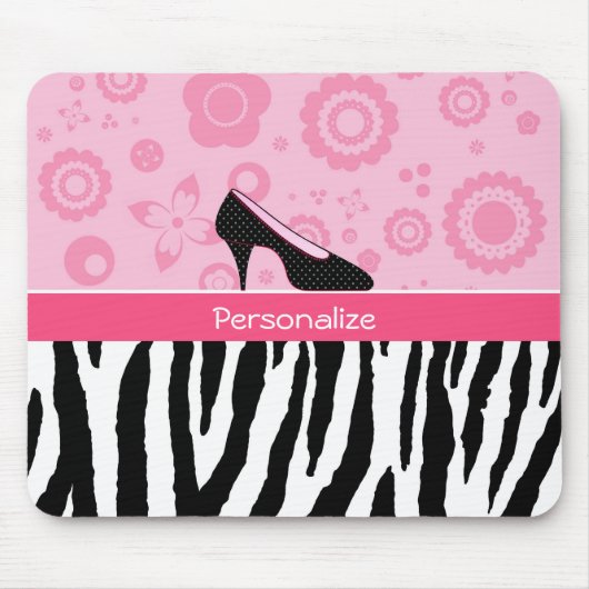 Niedliche rosa Schwarz-SchuheTrendy Zebra-Druck Mousepad (Vorne)