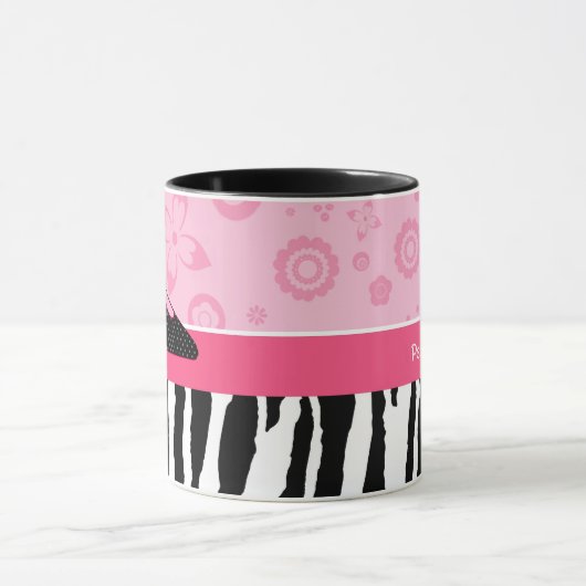 Niedliche rosa Schwarz-SchuheTrendy Zebra-Druck Tasse (Zentrum)