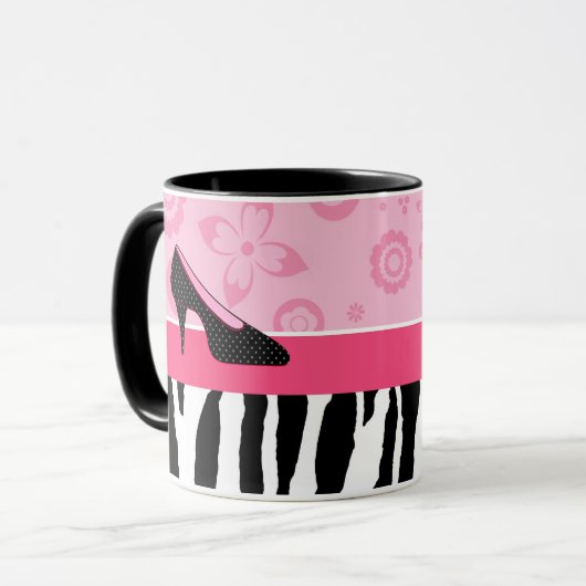 Niedliche rosa Schwarz-SchuheTrendy Zebra-Druck Tasse (Vorderseite Links)