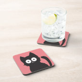 Niedliche Rosa Schwarz-Weiß-Katze-Silhouette Getränkeuntersetzer (Rechte Seite)