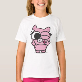 Niedliche rosa Schwein-Friedenswink-Zunge heraus T-Shirt