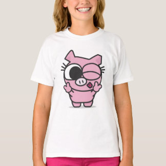 Niedliche rosa Schwein-Friedenswink-Zunge heraus T-Shirt