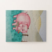 Niedliche rosa Schweine mit farbigen Blume Puzzle (Horizontal)