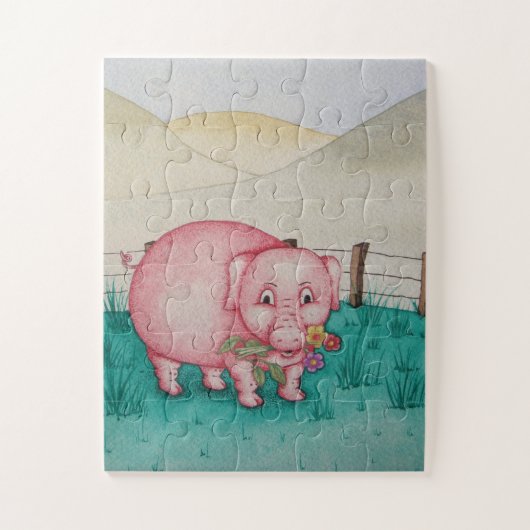Niedliche rosa Schweine mit farbigen Blume Puzzle (Vertikal)