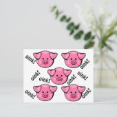 Niedliche Rosa Schweine Postkarte (Stehend Vorderseite)
