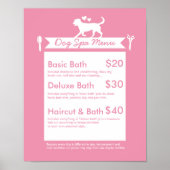 Niedliche Rosa Silhouette Dog Grooming Salon Menü Poster (Vorne)