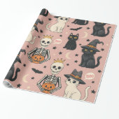 Niedliche Rosa Skelettprinzessin & Halloween Katze Geschenkpapier (Ungerollt)