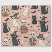 Niedliche Rosa Skelettprinzessin & Halloween Katze Geschenkpapier (Flach)